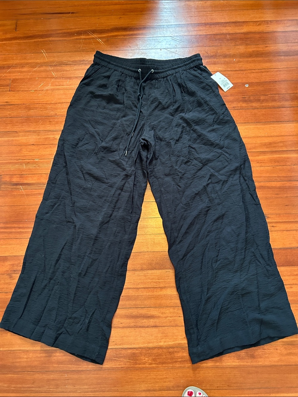 A New Day Black Crinkle Wide-Leg Pull-On Pants Women’s XL NWT